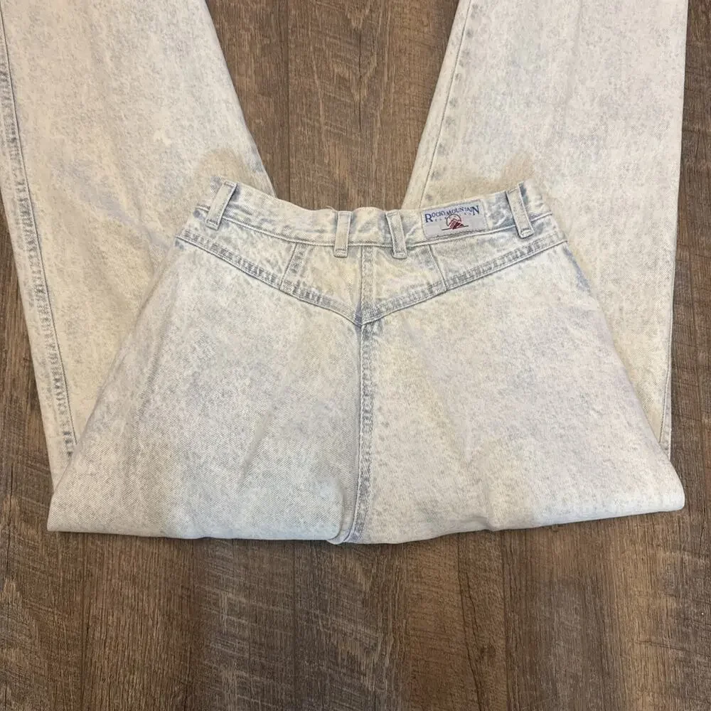 Vtg Rocky Mountain Bare Back Jeans Women Sz 29/9 Acid Wash‎ Cotton High Rise Mom